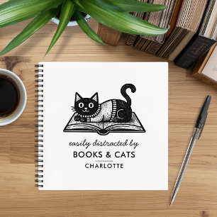 Funny Easily Distracted by Books and Cats Notebook