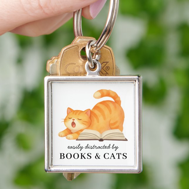Funny Easily Distracted By Books & Cats Cute   Keychain (Creator Uploaded)