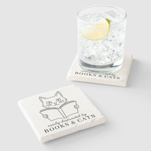Funny Easily Distracted By Books & Cats Stone Coaster