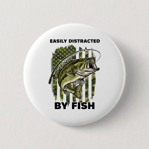 Funny Easily Distracted By Camo B Fish American Fl Button