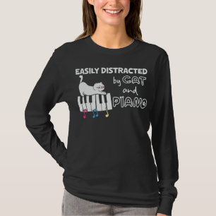 Funny Easily Distracted by Cat and Piano Musician T-Shirt