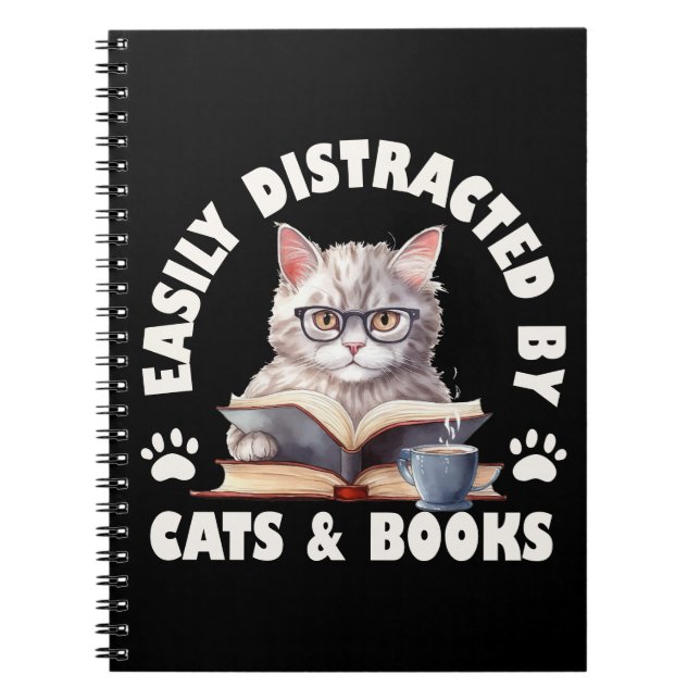 Funny Easily Distracted By Cats And Books (Front)