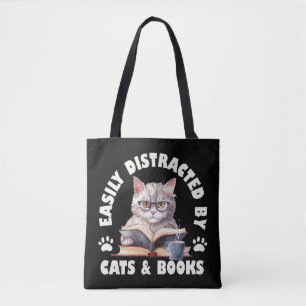Funny Easily Distracted By Cats And Books Tote Bag