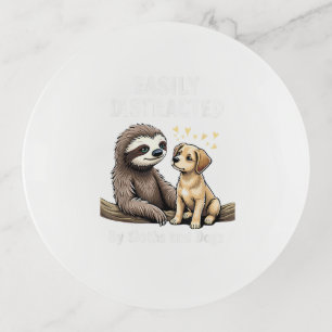 Funny Easily Distracted By Sloths and Dogs T-Shirt Trinket Tray