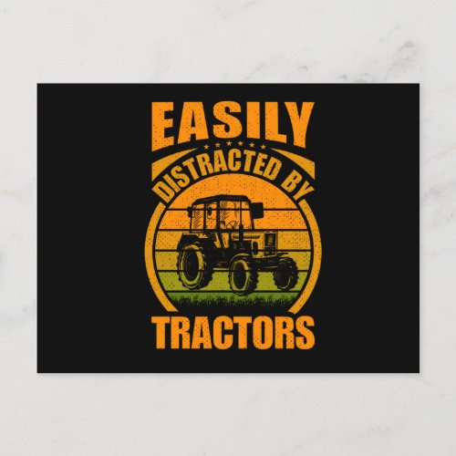 Funny Easily Distracted By Tractors Farm Postcard