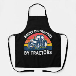 Funny Easily Distracted By Tractors-Shirt Farmer F Apron