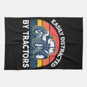 Funny Easily Distracted By Tractors-Shirt Farmer F Kitchen Towel