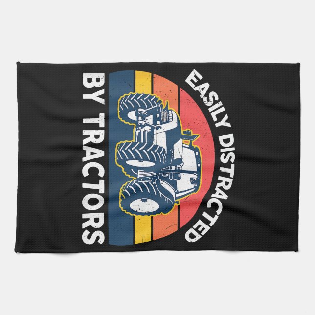 Funny Easily Distracted By Tractors-Shirt Farmer F Kitchen Towel (Horizontal)