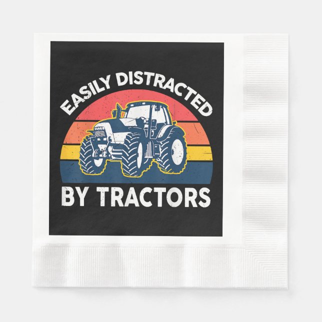 Funny Easily Distracted By Tractors-Shirt Farmer F Napkins (Front)