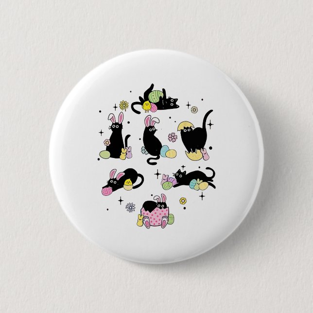 Funny Easter Black Cat Easter Day Cat Egg  Button (Front)