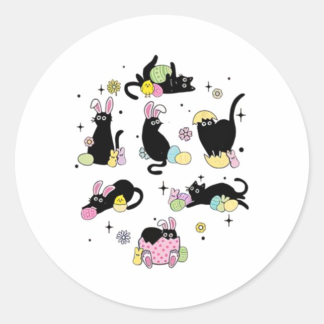 Funny Easter Black Cat Easter Day Cat Egg  Classic Round Sticker (Front)