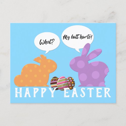 Funny Easter Bunnies Illustration Greeting Postcard