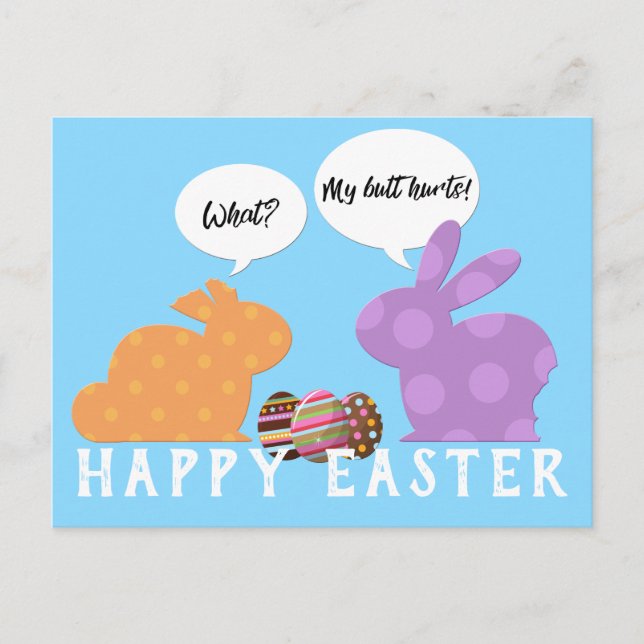Funny Easter Bunnies Illustration Greeting Postcard (Front)