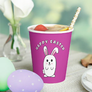 Funny Easter Bunny Cartoon Purple White Pink Cute Paper Cups
