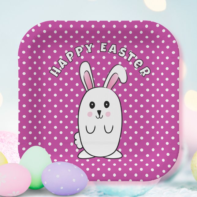 Funny Easter Bunny Cartoon Purple White Pink Cute Paper Plates (Creator Uploaded)