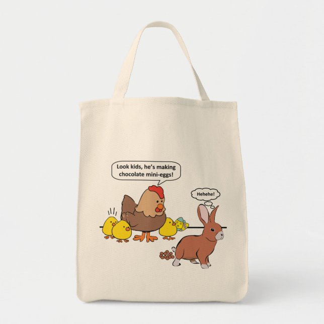 Funny Easter Bunny Chocolate Eggs Grocery Tote Bag (Front)
