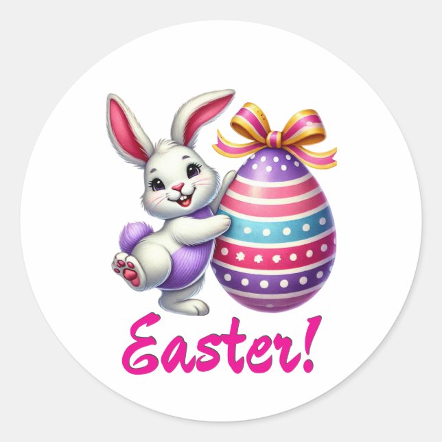 Funny Easter Bunny Classic Round Sticker (Front)