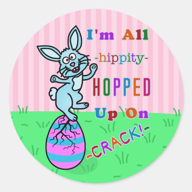 Funny Easter Bunny Cracked Egg Humor Classic Round Sticker (Front)