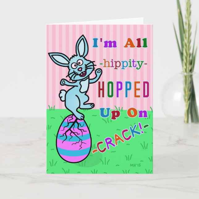 Funny Easter Bunny Cracked Egg Humor Holiday Card (Front)