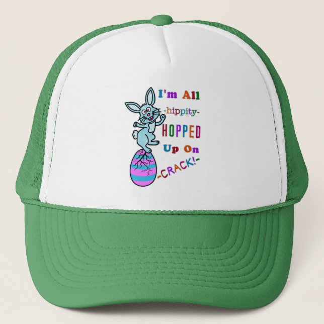 Funny Easter Bunny Cracked Egg Humor Trucker Hat (Front)