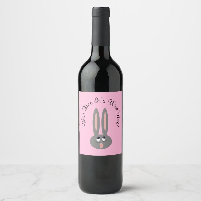 Funny Easter Bunny Custom Pink Wine Labels (Front)