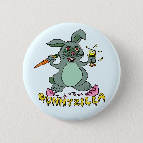 Funny Easter Bunny Cute Bunnyzilla Rabbit Cartoon Button