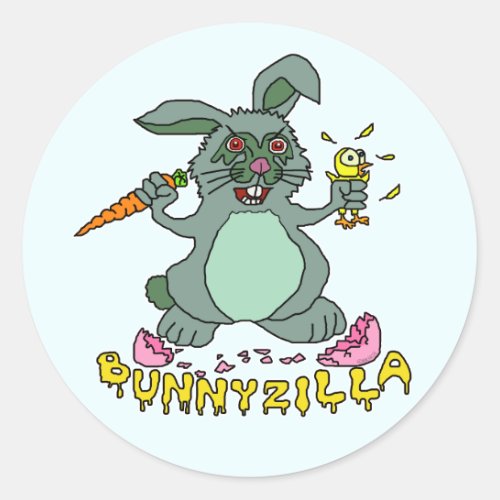 Funny Easter Bunny Cute Bunnyzilla Rabbit Cartoon Classic Round Sticker