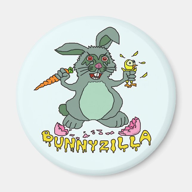 Funny Easter Bunny Cute Bunnyzilla Rabbit Cartoon Magnet (Front)