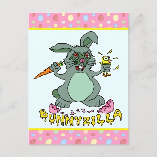 Funny Easter Bunny Cute Bunnyzilla Rabbit Cartoon Postcard