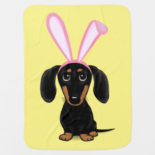 Funny Easter Bunny Dog Black and Tan Dachshund Baby Blanket