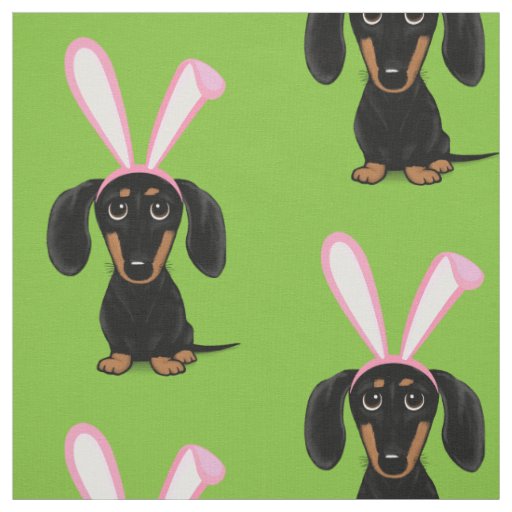 Funny Easter Bunny Dog Black and Tan Dachshund Fabric