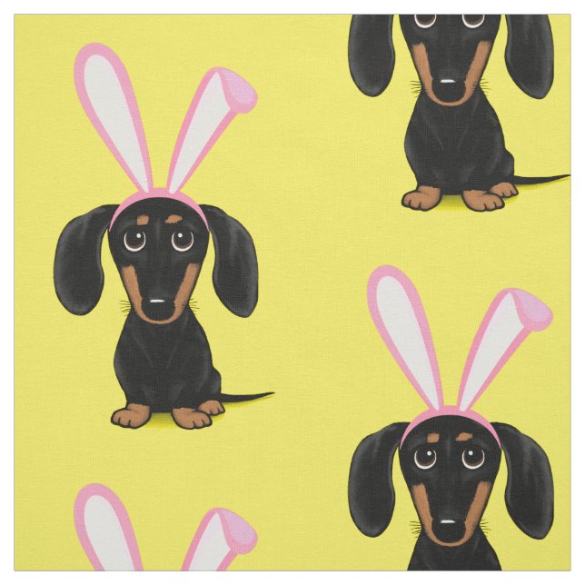 Funny Easter Bunny Dog Black and Tan Dachshund Fabric (Swatch)
