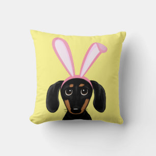 Funny Easter Bunny Dog Black and Tan Dachshund Throw Pillow