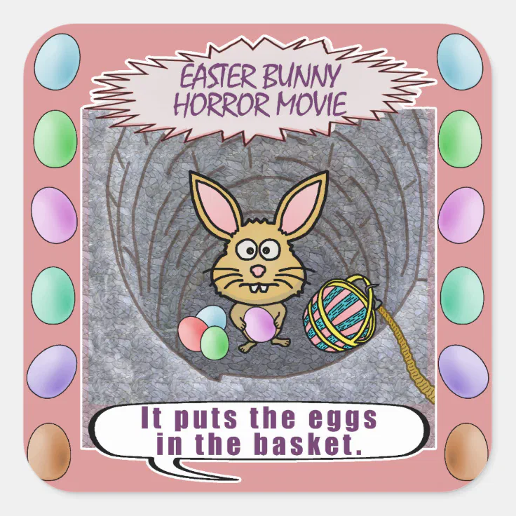 Funny Easter Bunny Horror Movie Square Sticker | Zazzle