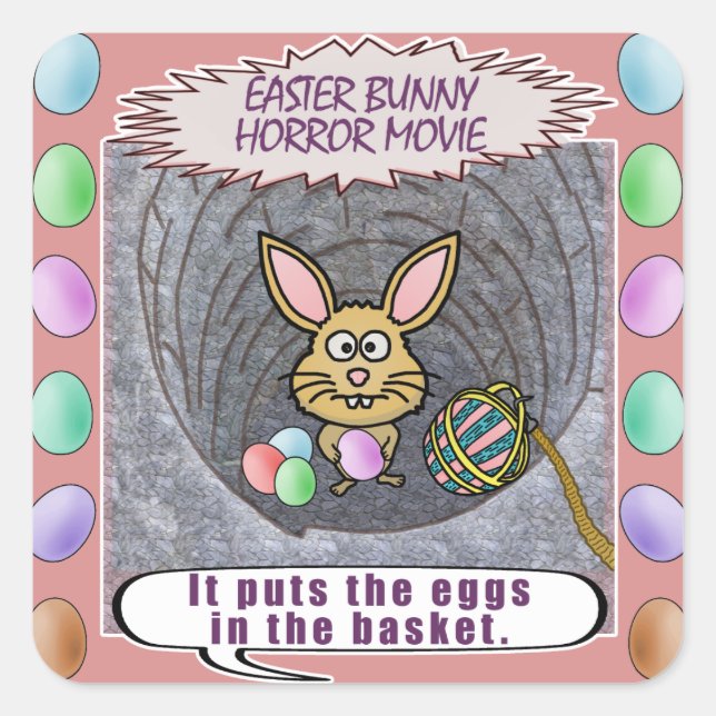 Funny Easter Bunny Horror Movie Square Sticker (Front)