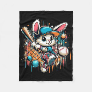 Funny Easter Bunny Playing Baseball Easter Bunny B Fleece Blanket