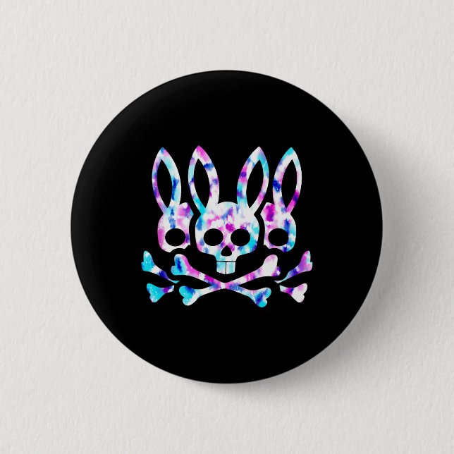 Funny Easter Bunny Retro Tie Dye Bunny Skull Cross Button (Front)