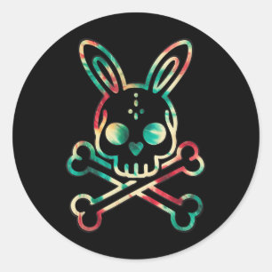 Funny Easter Bunny Retro Tie Dye Bunny Skull Cross Classic Round Sticker