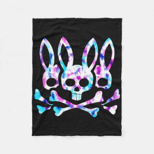 Funny Easter Bunny Retro Tie Dye Bunny Skull Cross Fleece Blanket