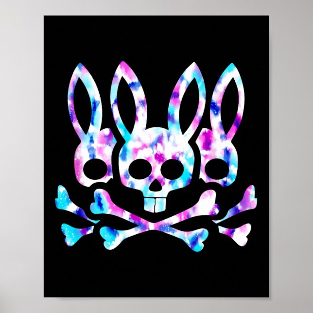 Funny Easter Bunny Retro Tie Dye Bunny Skull Cross Poster (Front)