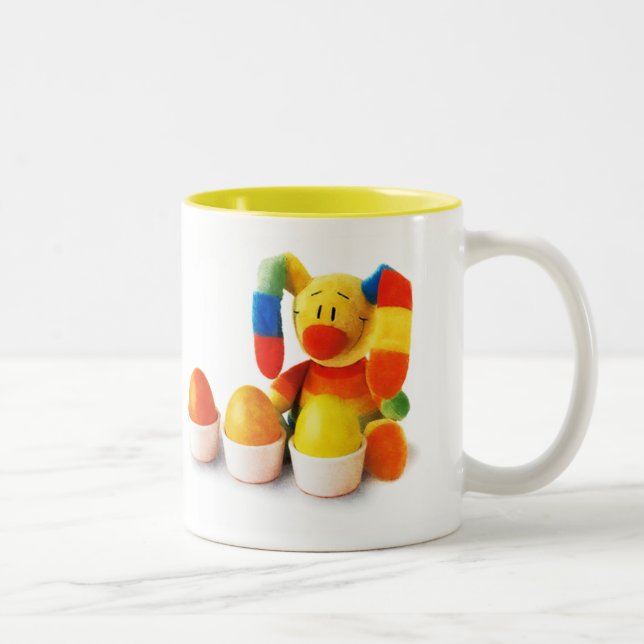 Funny Easter Bunny with Eggs Gift  Two-Tone Coffee Mug (Right)