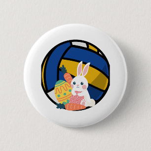 Funny Easter Bunny With Volleyball Ball Button