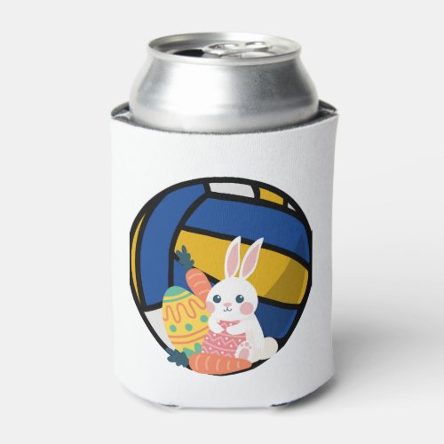 Funny Easter Bunny With Volleyball Ball Can Cooler