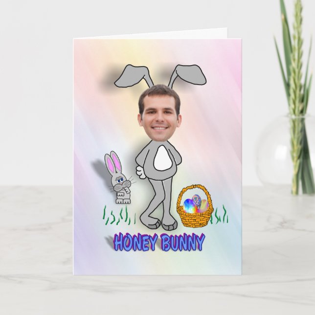 Funny Easter Card: Add-A-Head Shot™ Easter Bunny Holiday Card (Front)