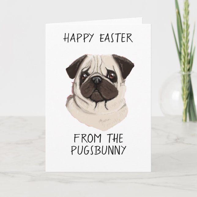 funny easter cards cute dog pug bunny egg basket (Front)