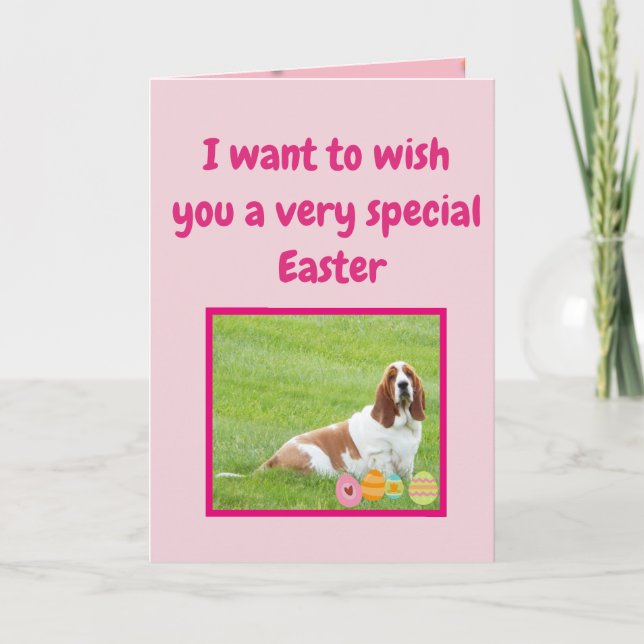 Funny Easter Cards w/Basset Hound in "Bunny Suit" (Front)