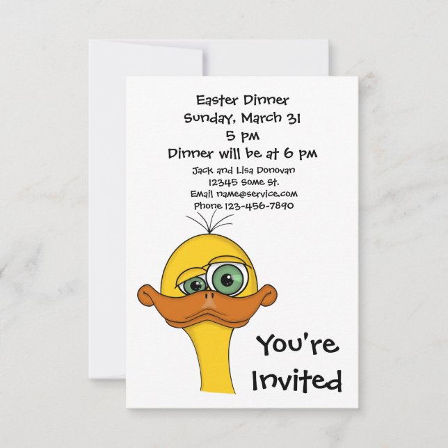 Funny Easter Cartoon Duck Invitation (Front)