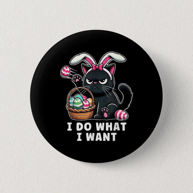 Funny Easter Cat Easter Bysket Stuffers Men Women  Button (Front)