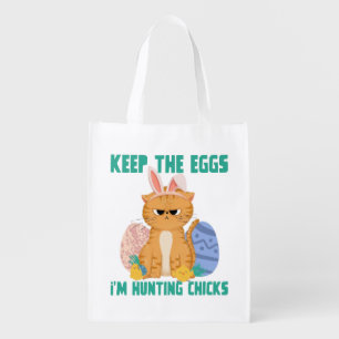 Funny Easter Cat Keep The Eggs Hunting Chicks Grocery Bag