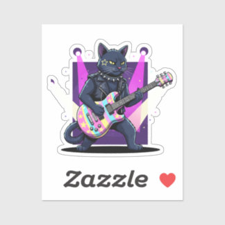 Funny Easter Cat Rockstar Playing Egg Guitar Music Sticker